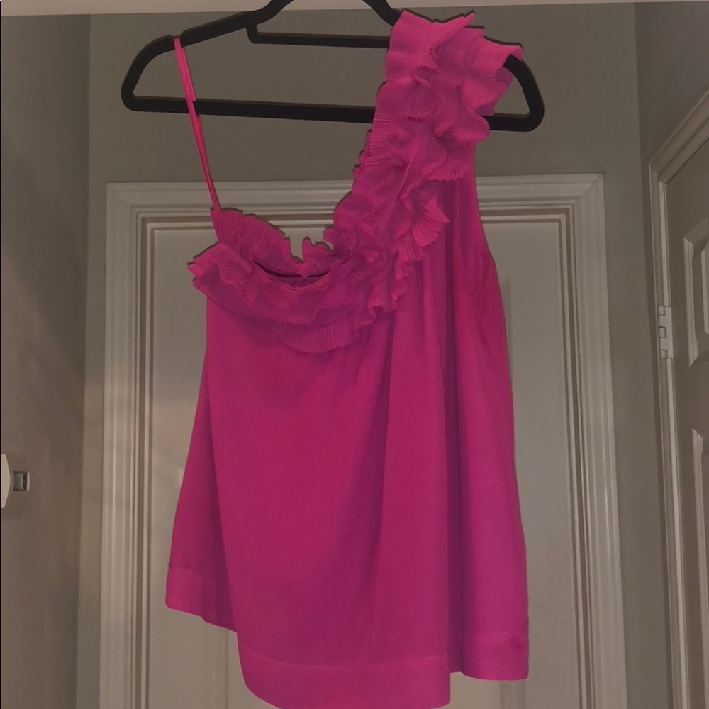 Pink ruffle chiffon one shoulder blouse H&M size 8